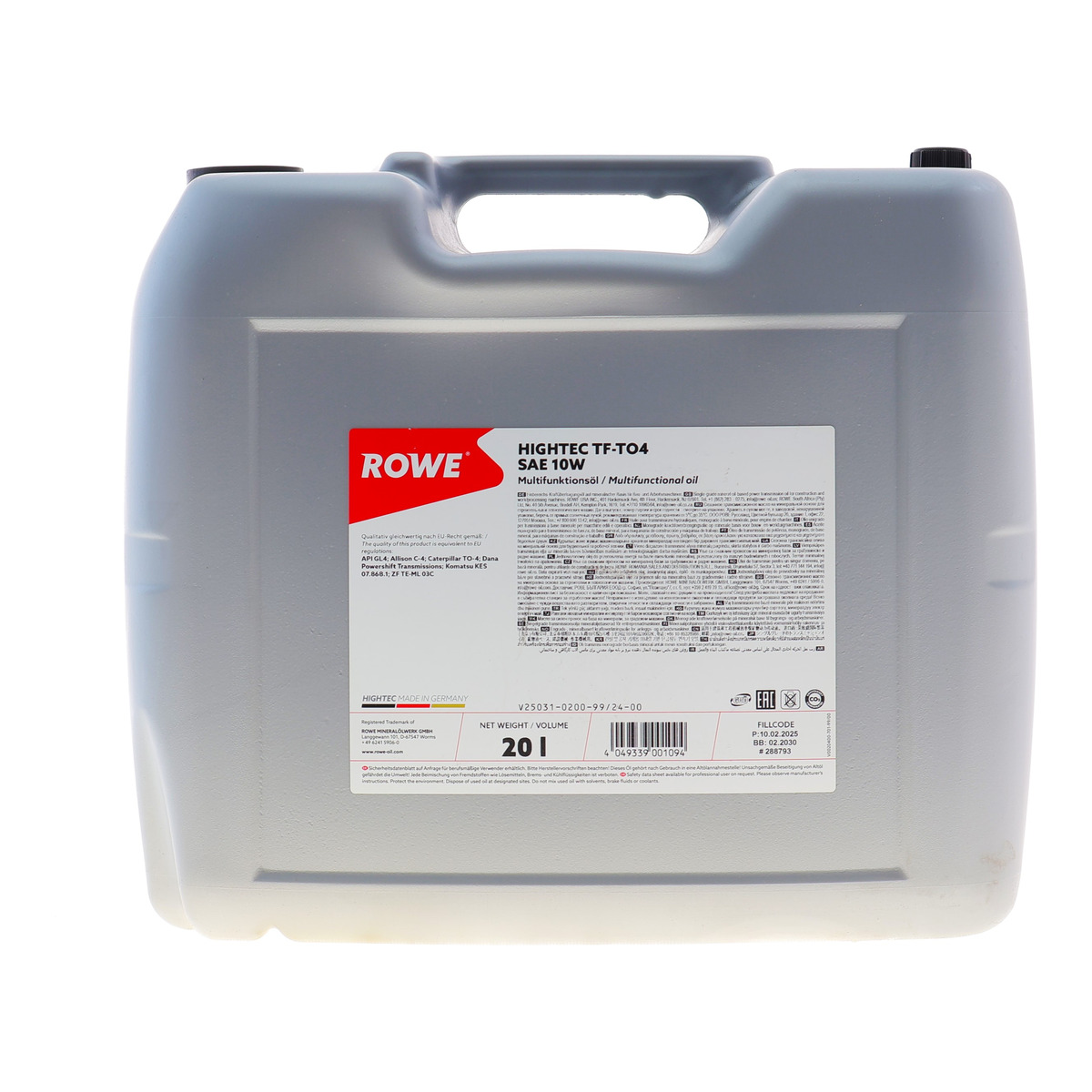 Олива трансмісійна TF-TO4 SAE 10W (20L) (API GL4/ZF TE-ML 03C) ROWE