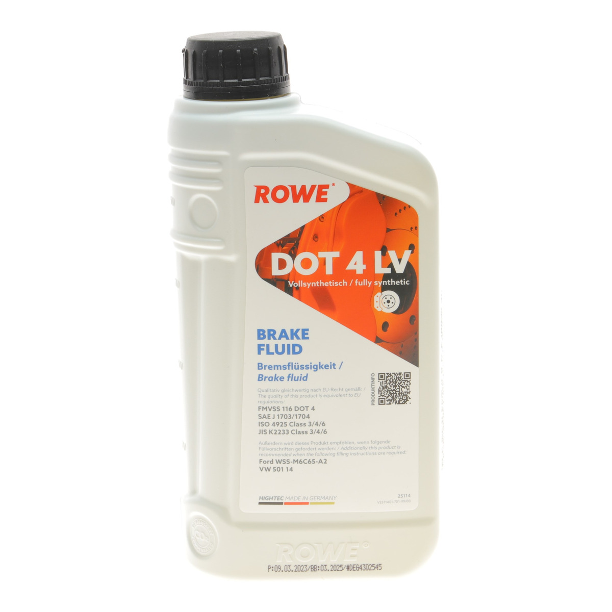 Рідина гальмівна HIGHTEC BRAKE FLUID DOT 4 LV (1L) (ABS/ESP) ROWE