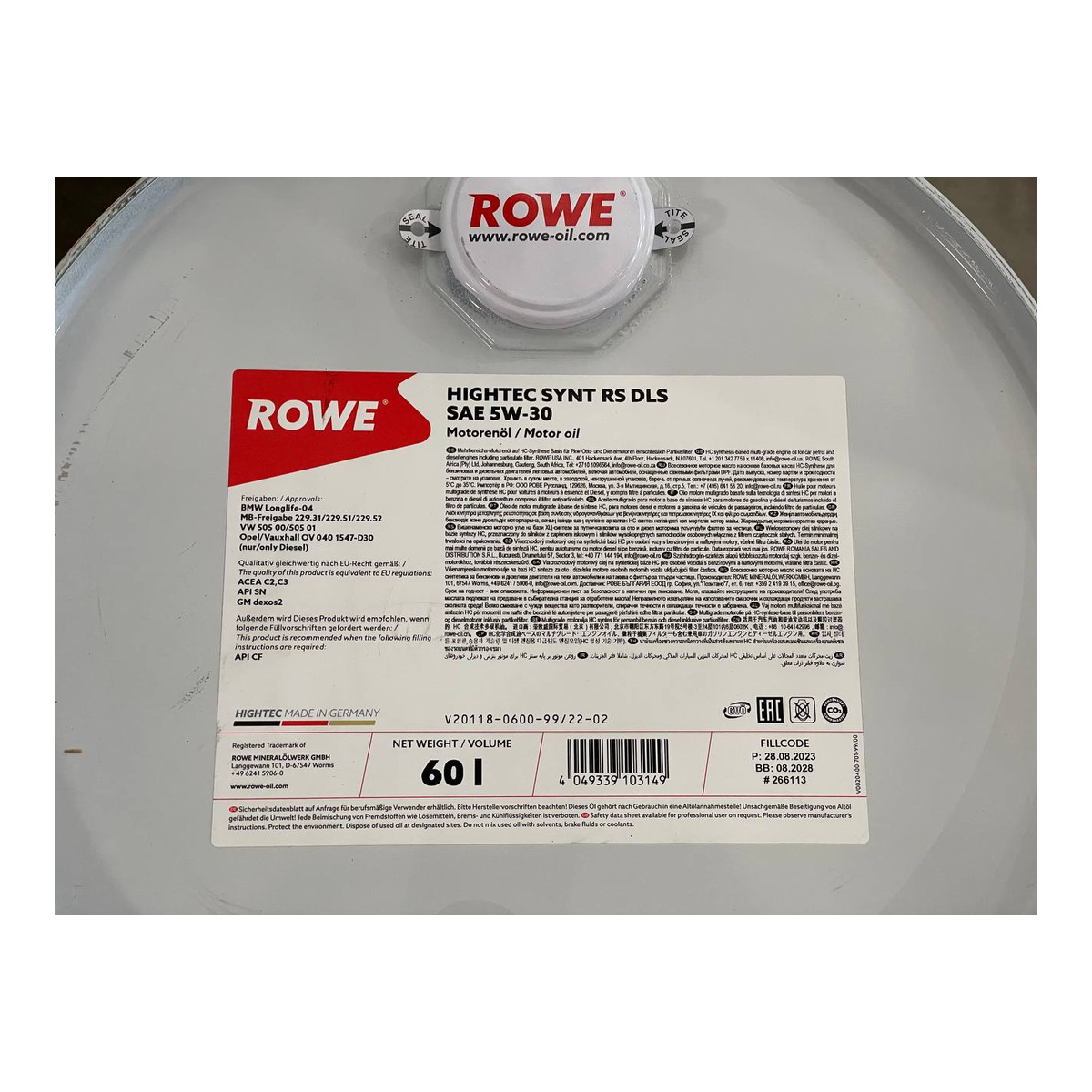Олива 5W30 HIGHTEC SYNT RS DLS (60L) (MB 229.31/229.51/MB 229.52/BMW LL-04) ACEA C2,C3/API SN ROWE