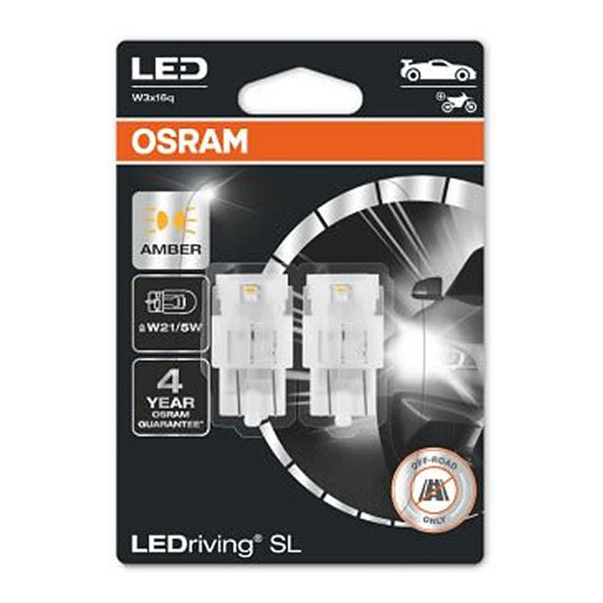 LED лампочка (упаковка-блістер 2шт) P21/5W 12В 1,3Вт W3X16Q без гомологічного сертифікату LEDriving SL, жовтий
