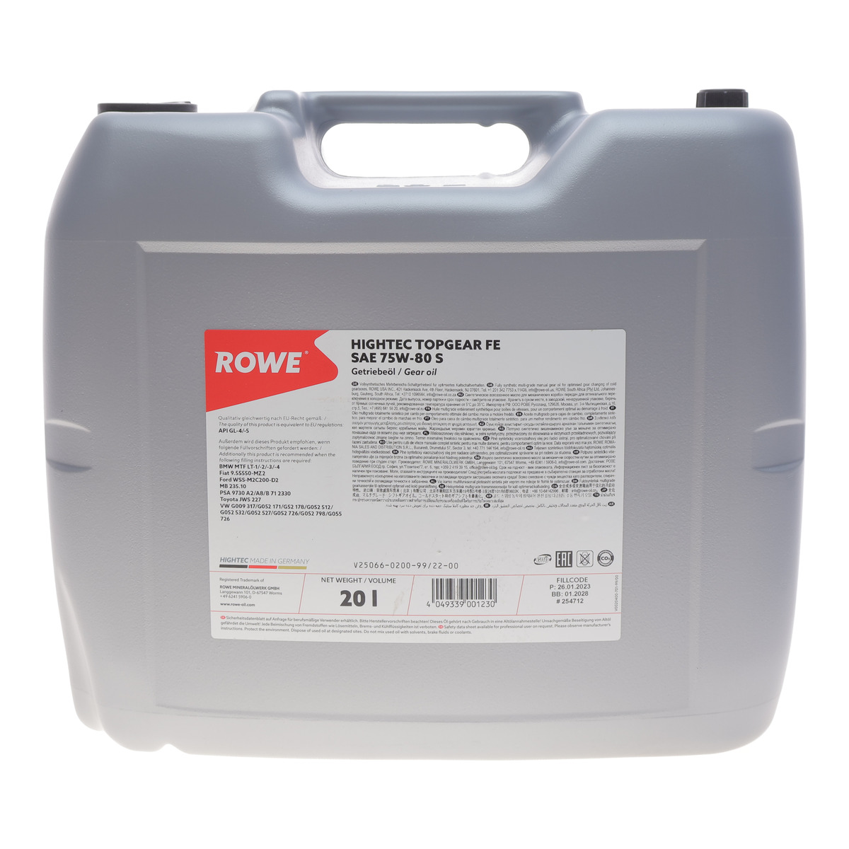 Олива 75W80 HIGHTEC TOPGEAR FE S (20L) (API GL-4/GL-5/9.55550-MZ2/MB 235.10/PSA 9730 A2) ROWE