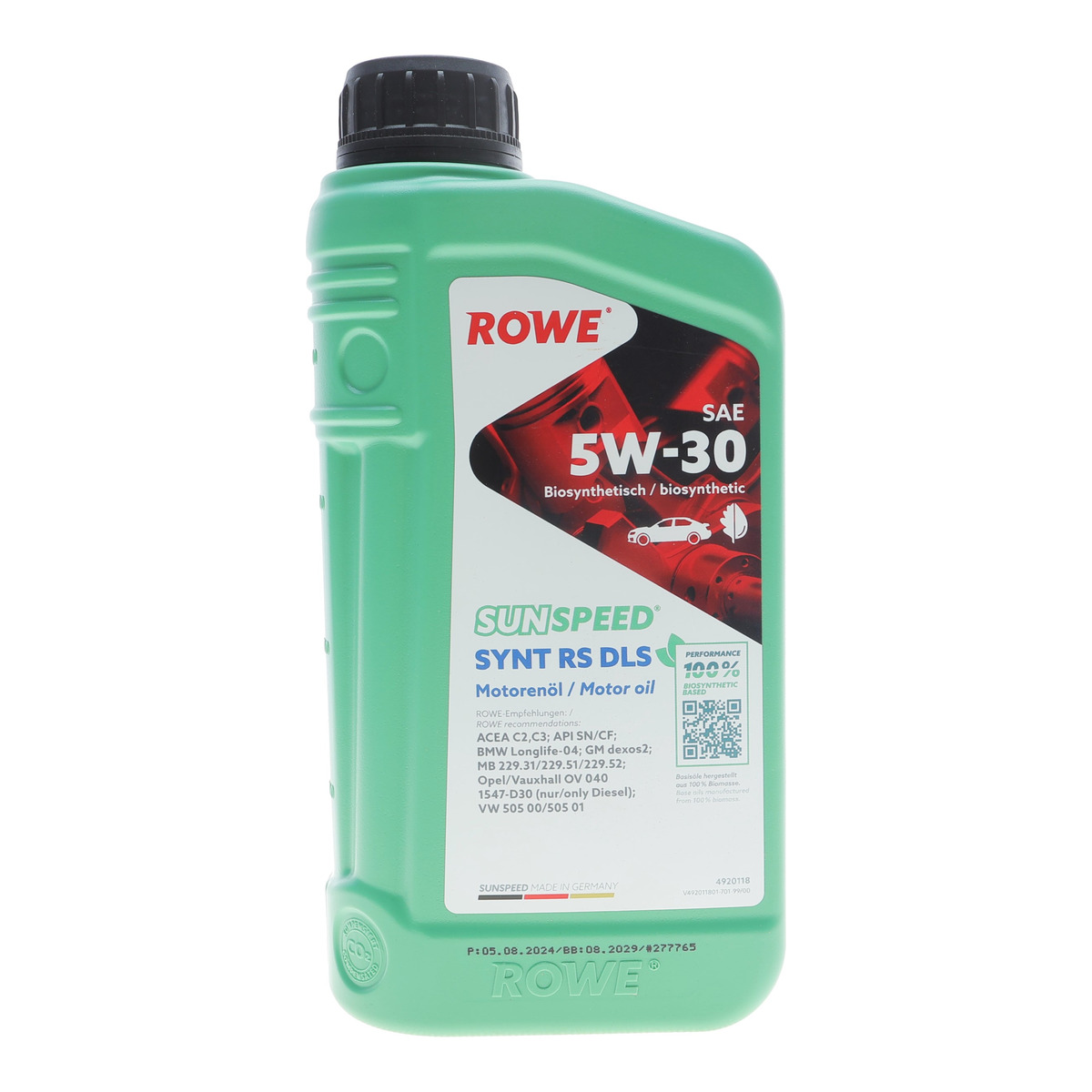 Олива 5W30 SUNSPEED SYNT RS DLS (1L) (MB 229.31/229.51/MB 229.52/BMW LL-04) (ACEA C2,C3/API SN/CF) ROWE