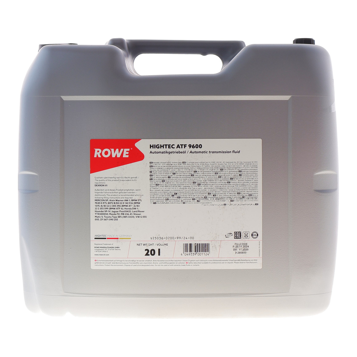 Олива HIGHTEC ATF 9600 (20L) (DEXRON VI/BMW ETL 7045 E/ETL 8072 B/MB 236.41) (червоний) ROWE