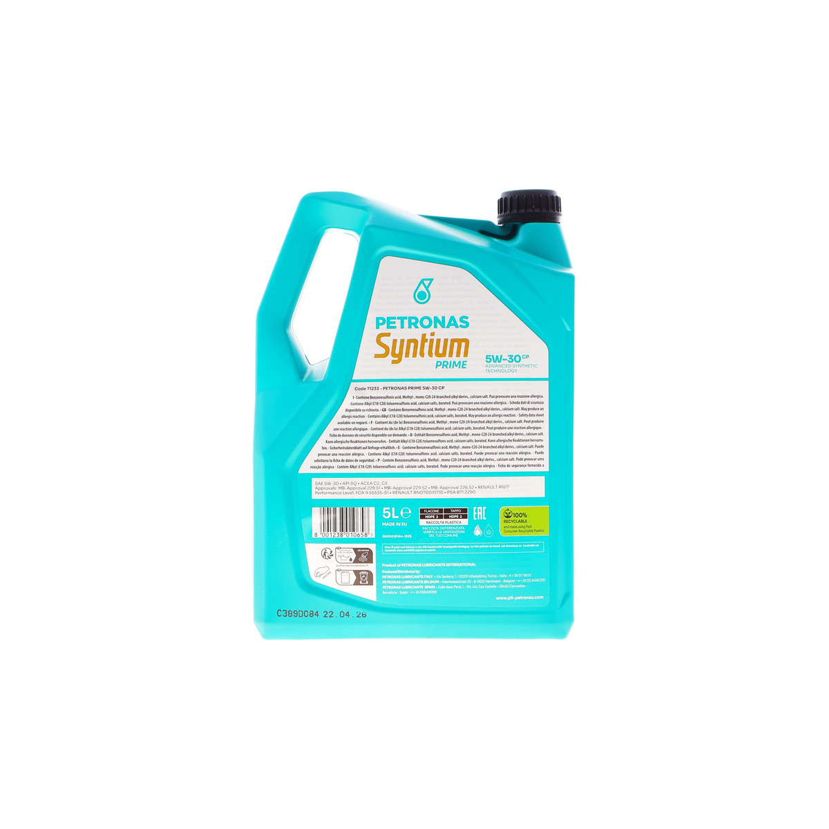 Олива 5W30 SYNTIUM PRIME CP (5L) (MB229.51/MB229.52/MB226.52/Renault RN17/PSA B71 2290) заміна для 70830M12EU фото 2
