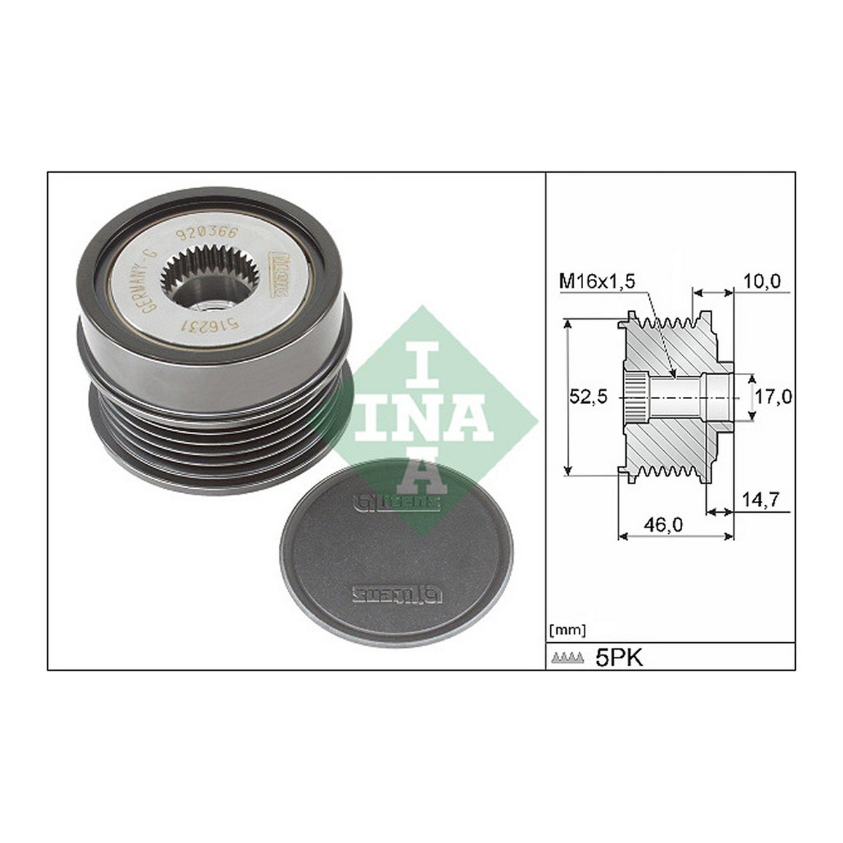 Муфта генератора MB A-CLASS (W177) A 220 (177.044)/18-+ INA (535 0372 10) Schaeffler INA