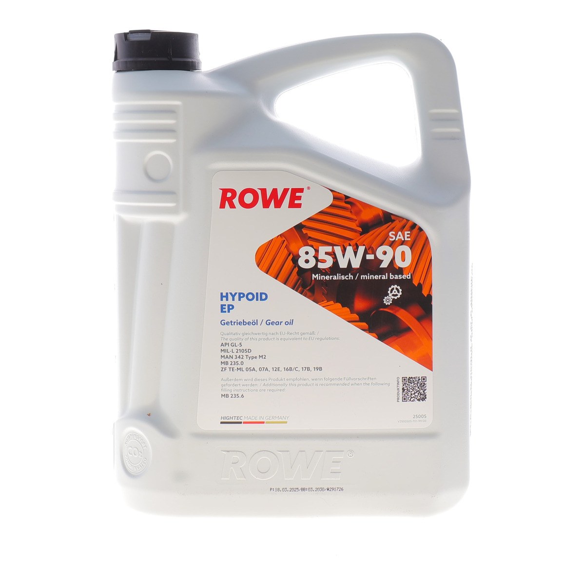 Олива 85W90 HIGHTEC HYPOID EP (5L) (MB 235.6/ MB 235.0/ZF TE-ML/API GL-5) (коричневий) ROWE