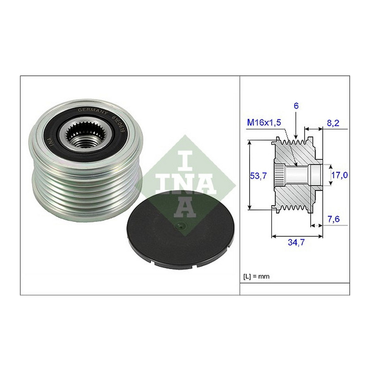 Шків генератора Opel Meriva 1.4 10-17, (B 14 XER, A 14 XER) Schaeffler INA