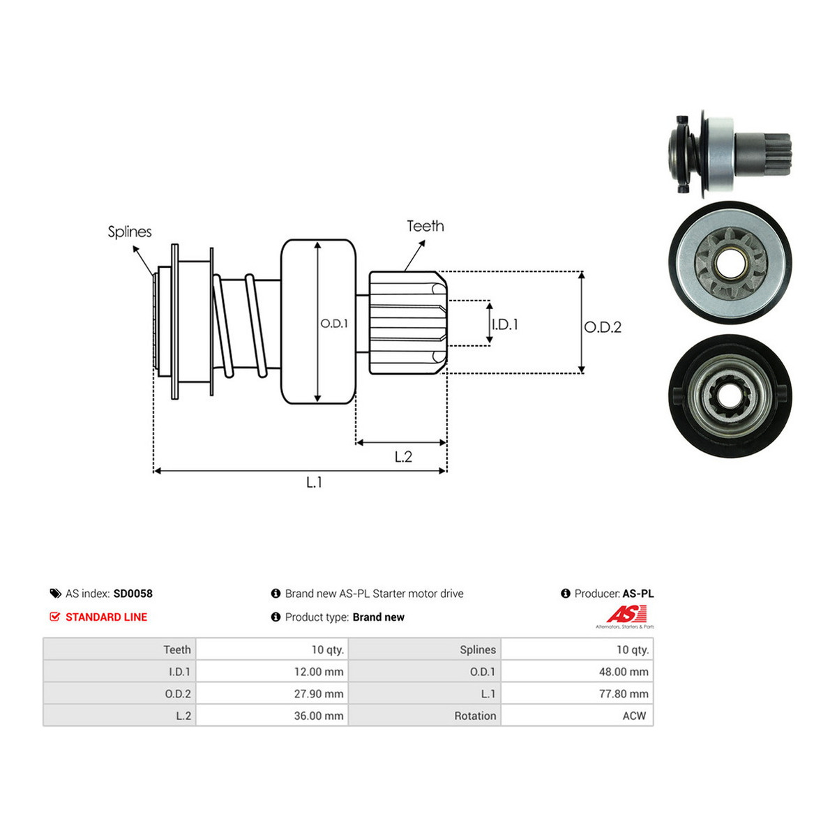 Бендикс стартера VW Passat 1.6-2.0 88-00 (z=10) AS