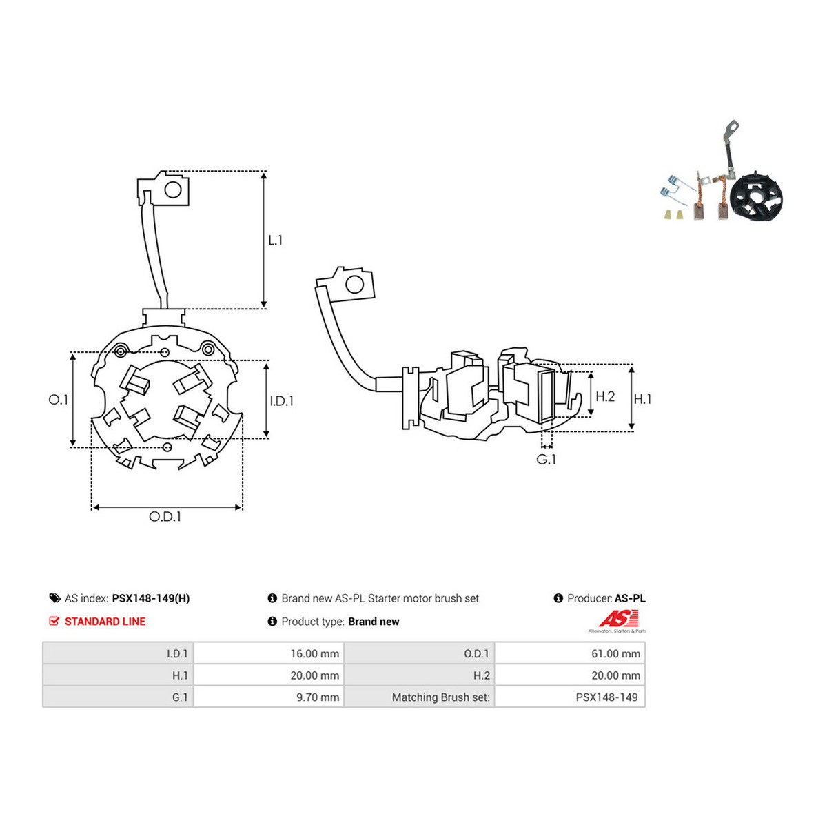 Щітки стартера Citroen Berlingo/Peugeot Partner 96-11 (+ Щіткотримач) AS