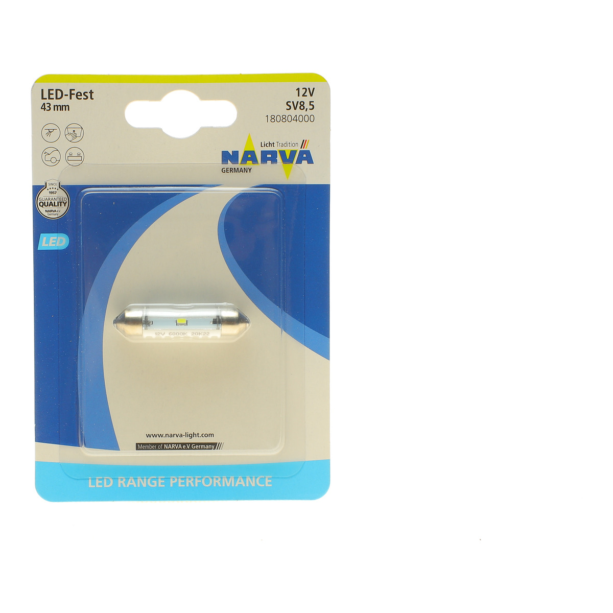 Автолампа 12V 0,6W SV8.5 (9.8x43mm) Festoon (LED) (блістер/1шт) Narva