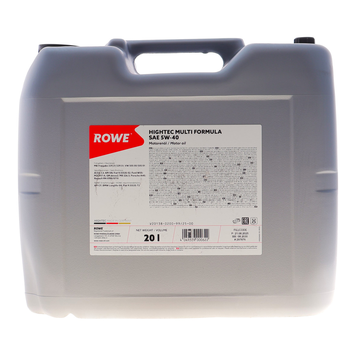 Олива 5W40 HIGHTEC MULTI FORMULA (20L) (MB 229.31/229.51/226.5/VW 505 00/505 01/BMW LL-04) ROWE