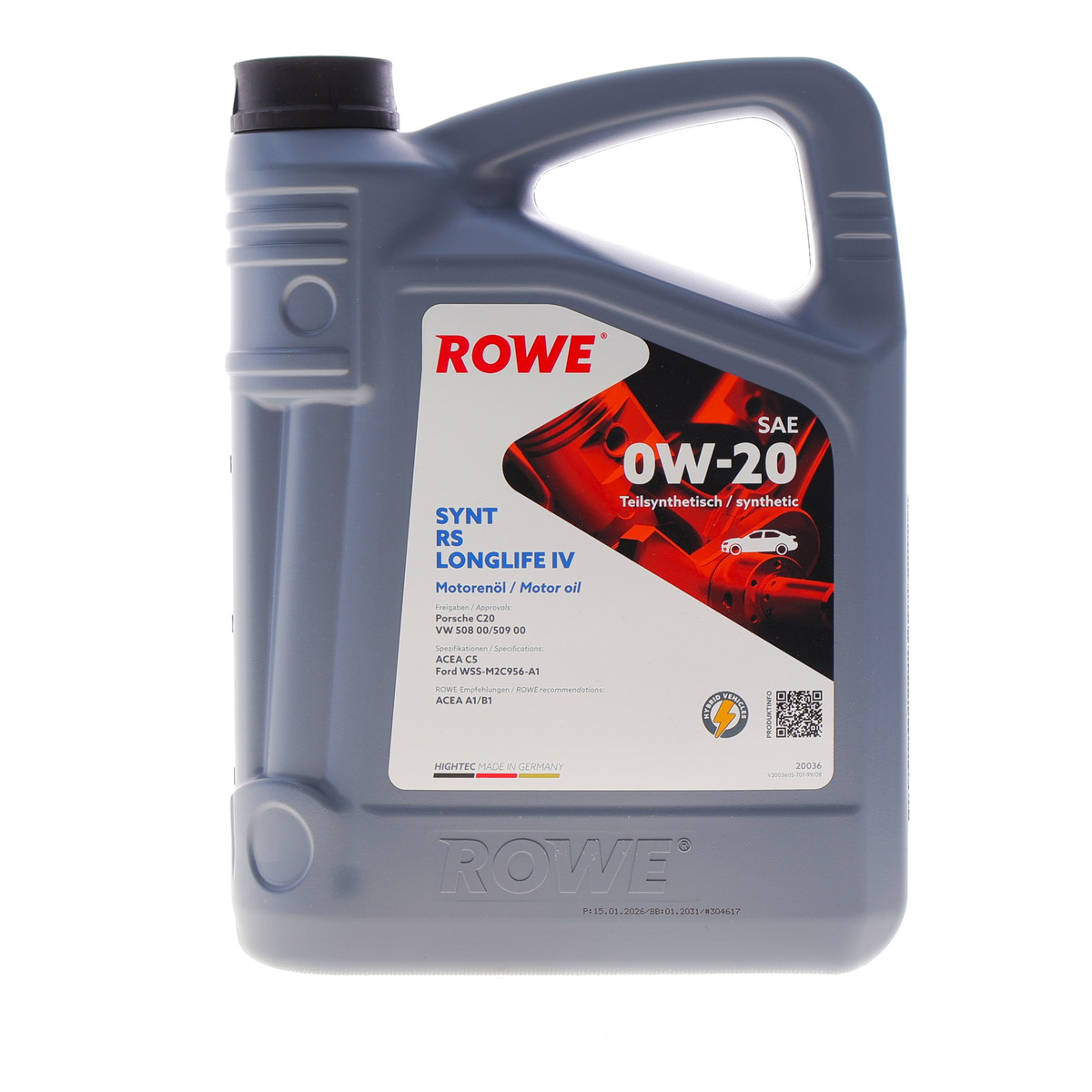 Масло 0W20 HIGHTEC SYNTH RS LONGLIFE IV (4L) (Porsche C20/VW 508 00/509 00) (ACEA A1/B1/C5)