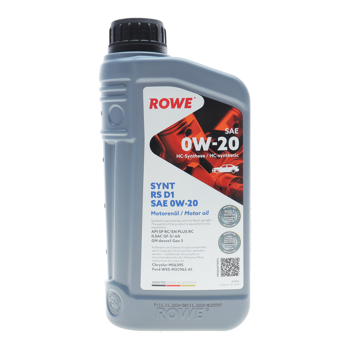 Олива 0W20 HIGHTEC SYNT RS D1 (1L) (API SP RC/SN PLUS RC)(GM dexos1 Gen 3/Ford WSS-M2C962-A1) ROWE
