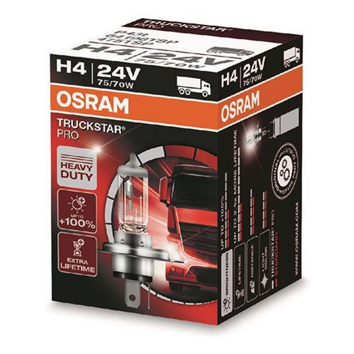 Автолампа галогенова 75/70W H4 24V 75/70W P43T/TRUCKSTAR PRO + 100% БІЛЬШЕ СВІТЛА OSRAM (64196TSP) osram фото 8