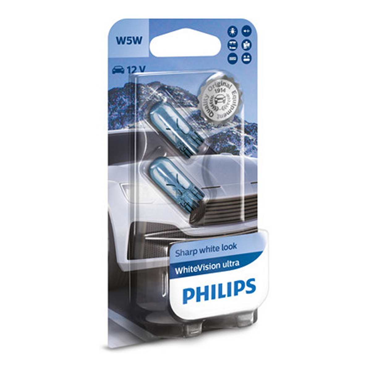 Автолампа 5W W5W 12V 5W 3300K W2,1X9,5D / WHITEVISION ULTRA - НА 60% ЗБІЛЬШЕНО PHILIPS (12961WVUB2) Philips фото 3