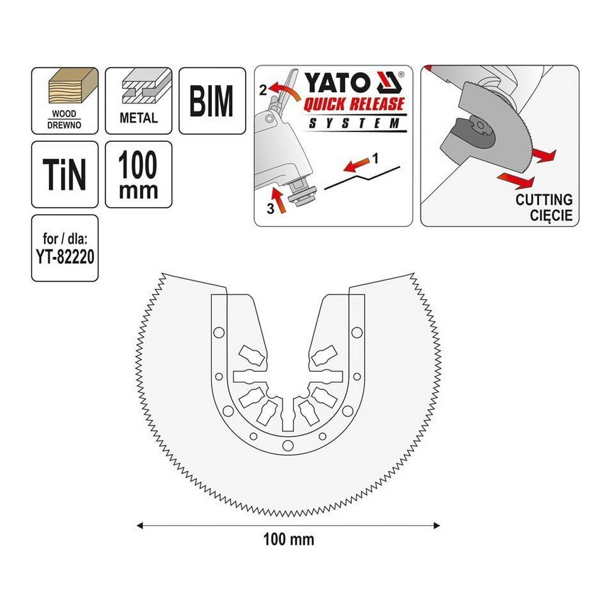 Пиляльна BIM 100 мм для дерева та металу YATO (YT-34711) Yato фото 3