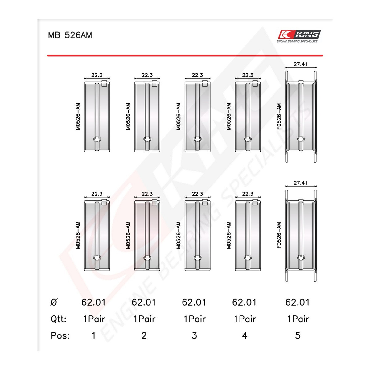 Вкладиші OPEL 1.6/1.7/1.9/2.0 -86 KING (MB526AM 1.50MM) King фото 3