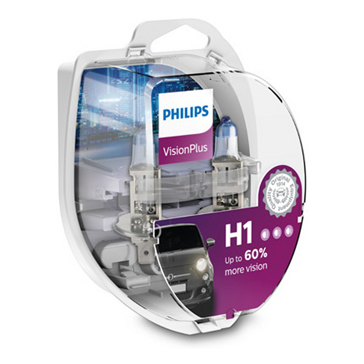 Автолампа галогенова 55W H1 12V 55W P14,5S / VISIONPLUS - НА 60% ЗБІЛЬШЕНИЙ СВІТЛОВИЙ ПОТІ PHILIPS (12258VPS2) Philips фото 3