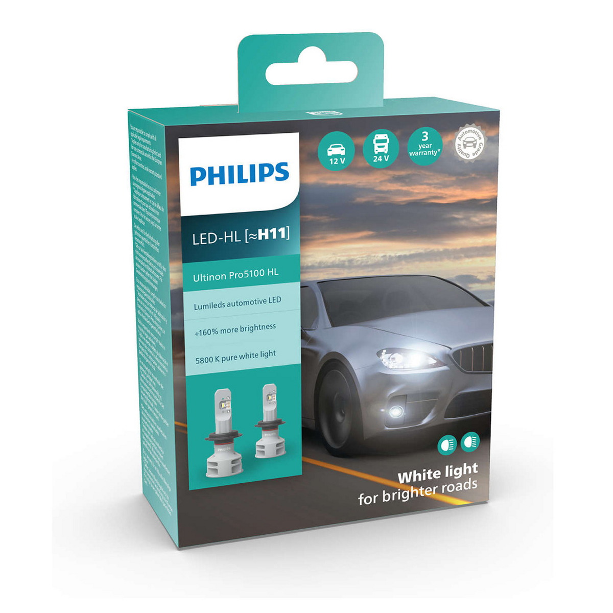 Комплект світлодіодних автоламп H11 LED 12/24V 12W 5800K PGJ19-2 / LED ULTINON PRO5100 - НА 160% PHILIPS (11362U51X2) Philips фото 3