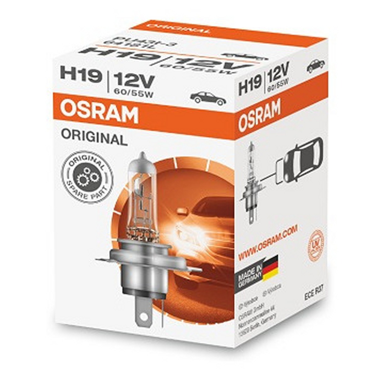 Автолампа галогенова 60/55W H19 12V 60/55W PU43T-3/ORIGINAL LINE OSRAM (64181L) osram фото 8