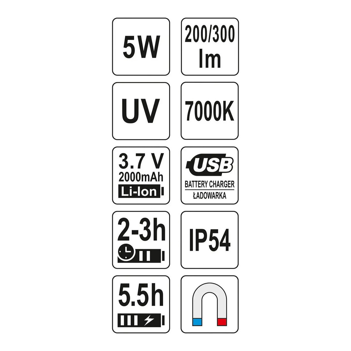 Багатофункція. акумул. ліхтарик 5 Вт, 300 LM, акум. LI-ION 3.7В, 200 ЯТО (YT-08580) Yato фото 3