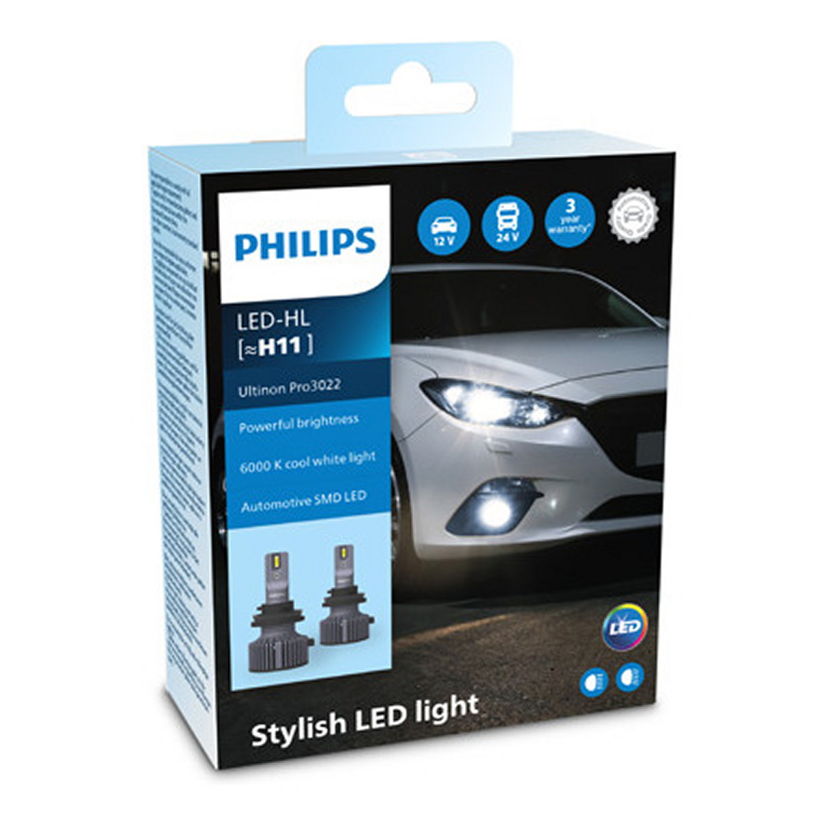 Комплект світлодіодних автоламп H11 LED 12/24V 20W 6000K PGJ19-2 / ULTINON PRO3022 / ХОЛОДНЕ БІЛЕ PHILIPS (11362U3022X2) Philips фото 3