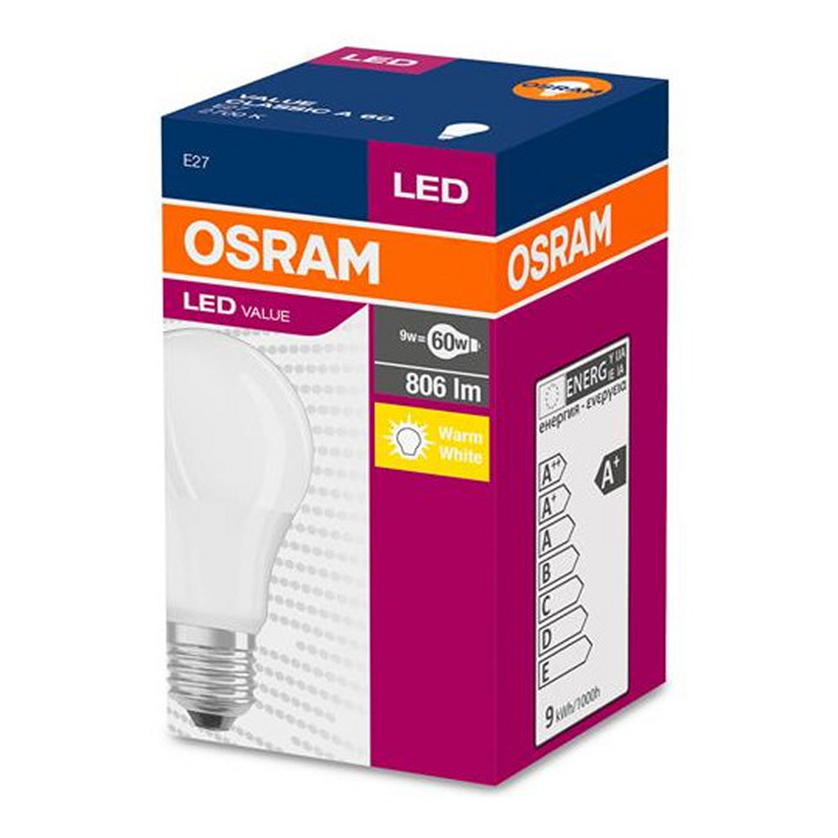 LED лампа побутова (8543709000) E27 VALUE LED CLA60 8.5W/827 2700K 220-240V 806 LM A+ D60*110 / W OSRAM (4052899326842) osram фото 3