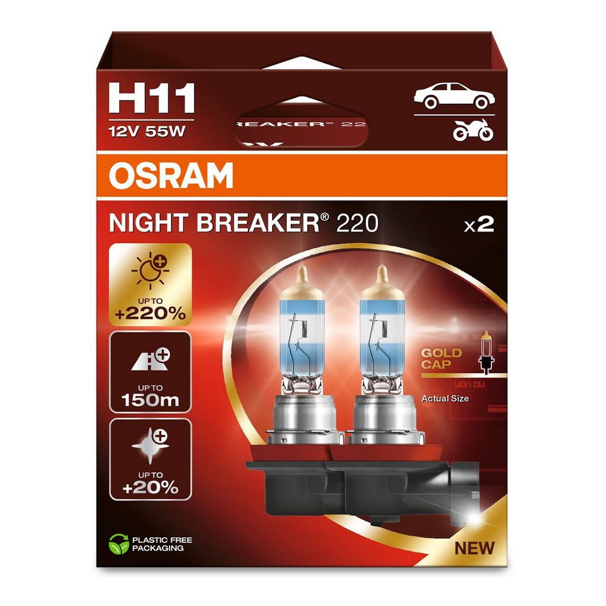 Автолампа галогенова 55W H11 12V 55W 3750K PGJ19-2 / NIGHT BREAKER® 220 - НА 220% БІЛЬШЕ С OSRAM (64211NB220-2HB) osram фото 7