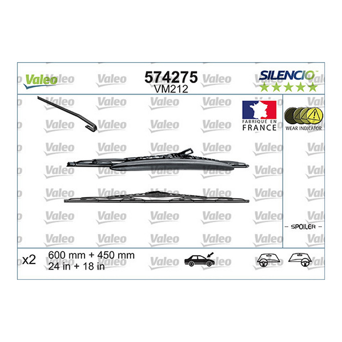 Щітка склоочисника К-Т КАРКАСНИЙ SILENCIO®/600/450 MM/VM212/СО СПІЙЛЕРОМ VALEO (574275) Valeo фото 8