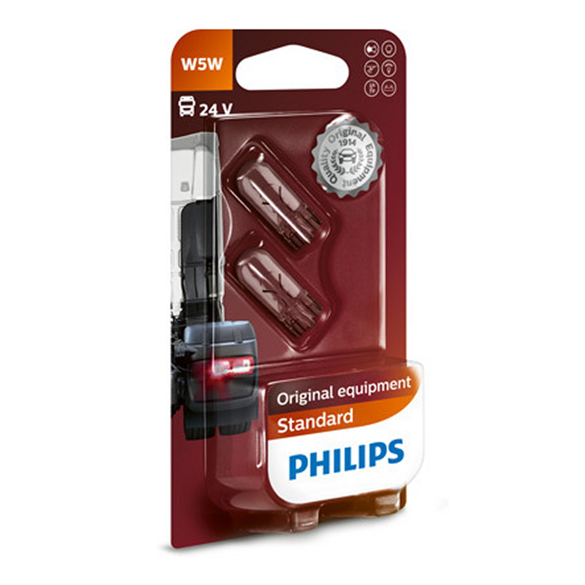 Автолампа 5W W5W 24V 5W W2,1X9,5D/TRUCK STANDARD/2ШТ. BLISTER PHILIPS (13961B2) Philips фото 3