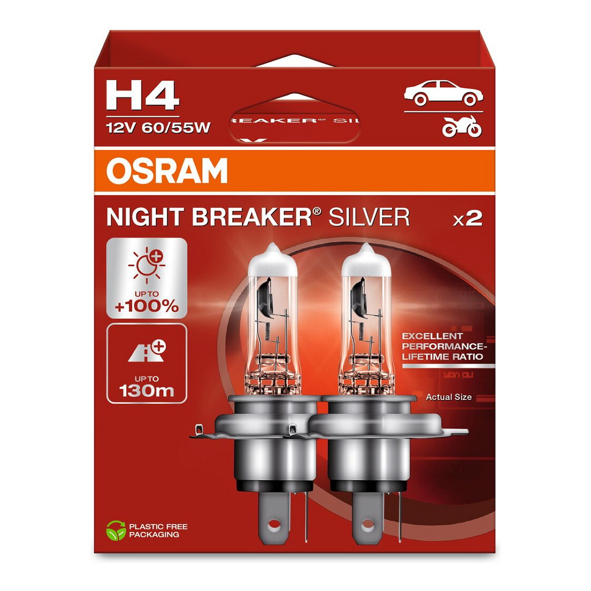 Автолампа галогенова 60/55W H4 12V 60/55W P43T / NIGHT BREAKER® SILVER - НА 100% БІЛЬШЕ СВІТЛ OSRAM (64193NBS-2HB) osram фото 8