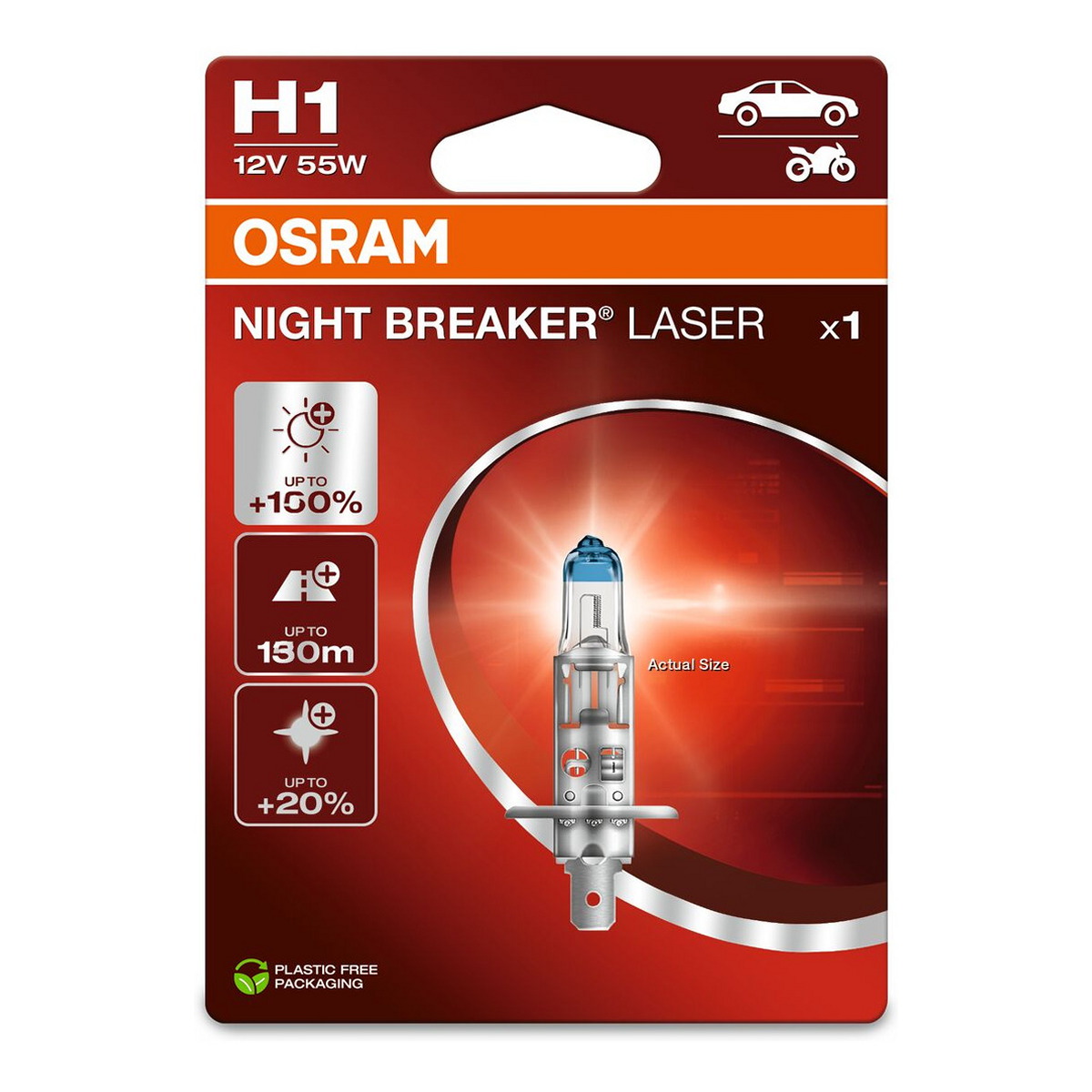 Автолампа галогенова 55W H1 12V 55W P14.5S / NIGHT BREAKER® LASER - НА 150% БІЛЬШЕ СВІТЛА OSRAM (64150NL-1BL) osram фото 6