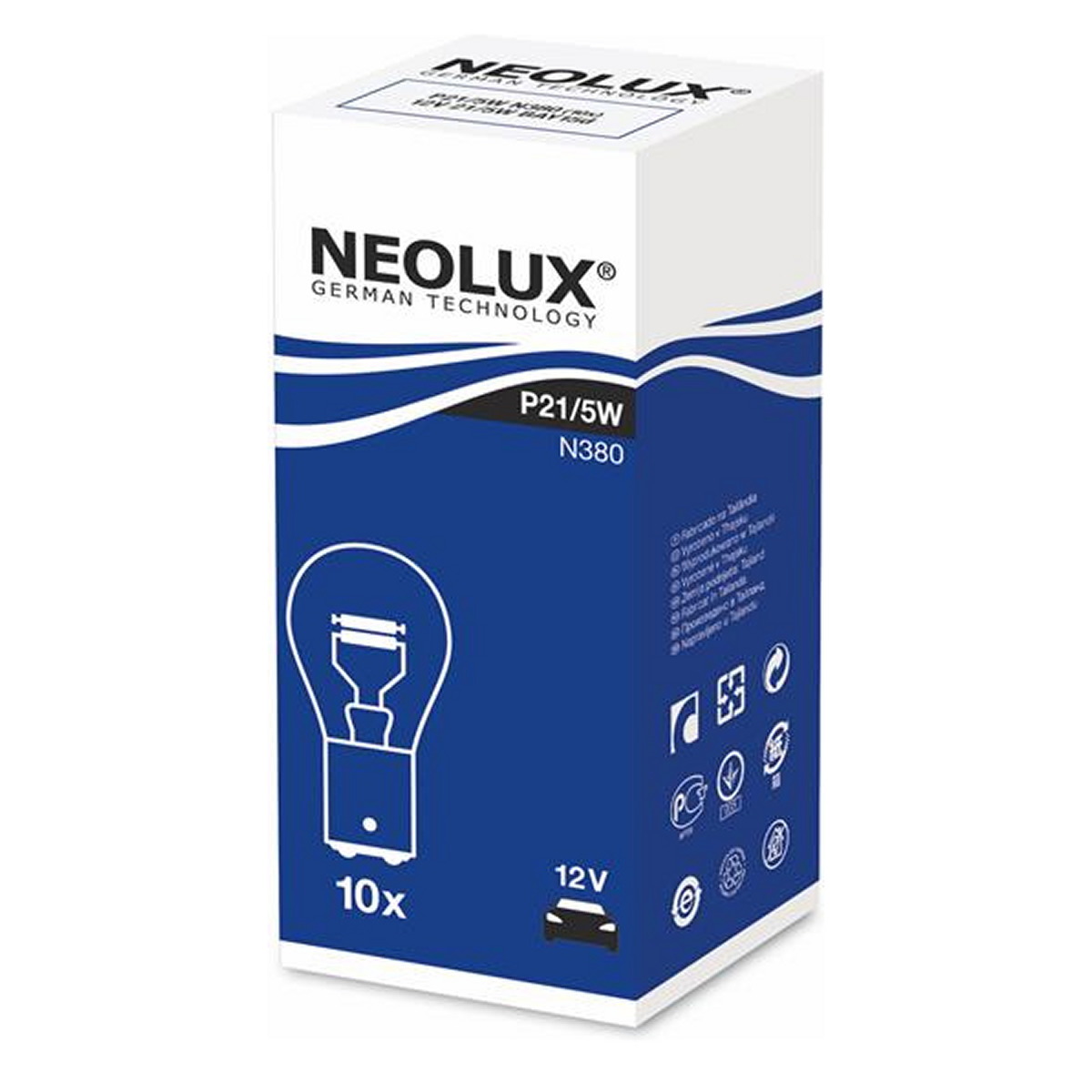 Автолампа 21/5W P21/5W 12V 21/5W BAY15D/КРАТН. X10 NEOLUX (N380) Neolux фото 3