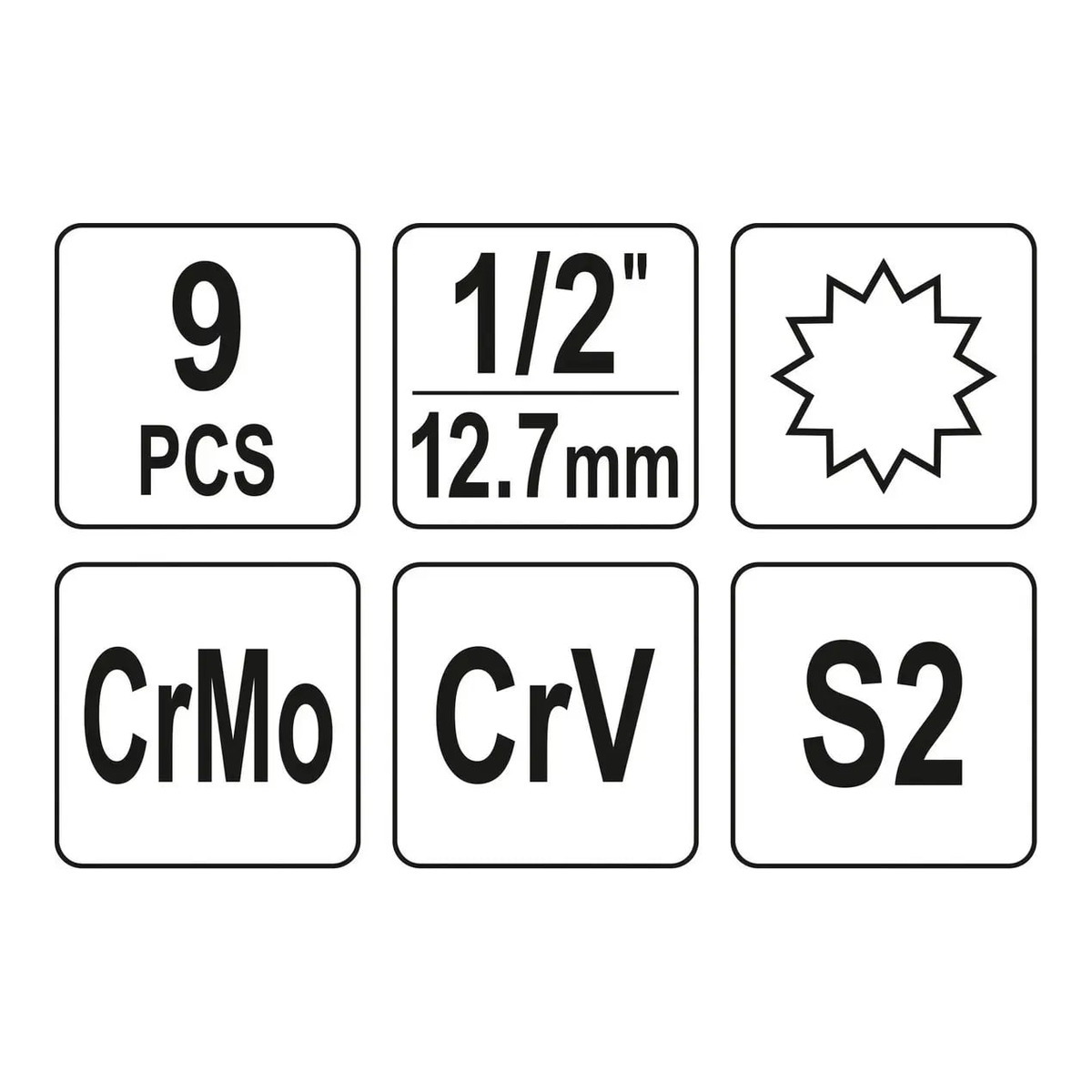 Набір ударних біт SPLINE + головка 1/2", 9 шт. розміри: M4, M5, M YATO (YT-10663) Yato фото 3