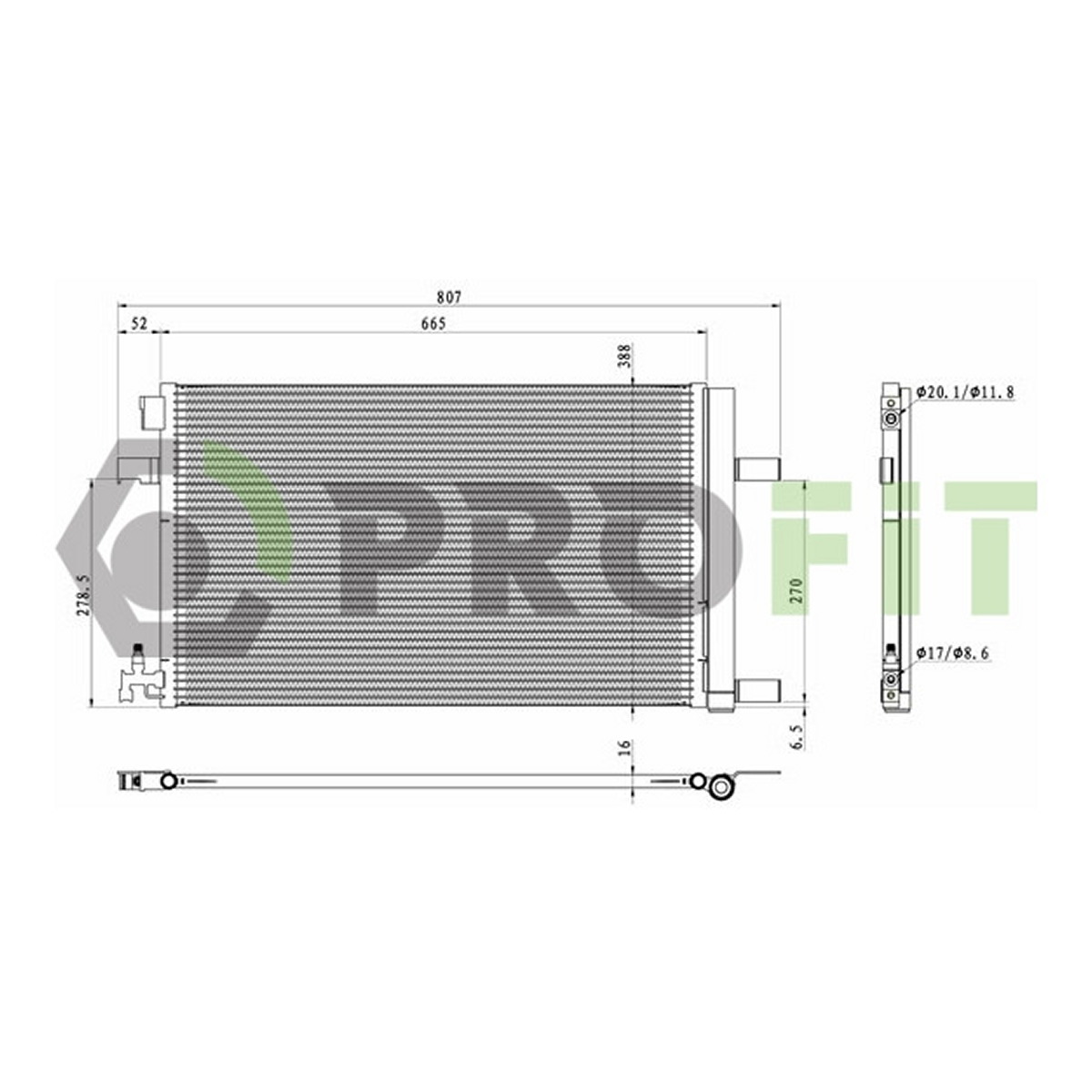 Конденсер кондиціонера CHEVROLET CRUZE 09-. ORLANDO 11-. OPEL ASTRA J 09-. ZAFIRA 11-. I PROFIT (1770-0380) Profit фото 3
