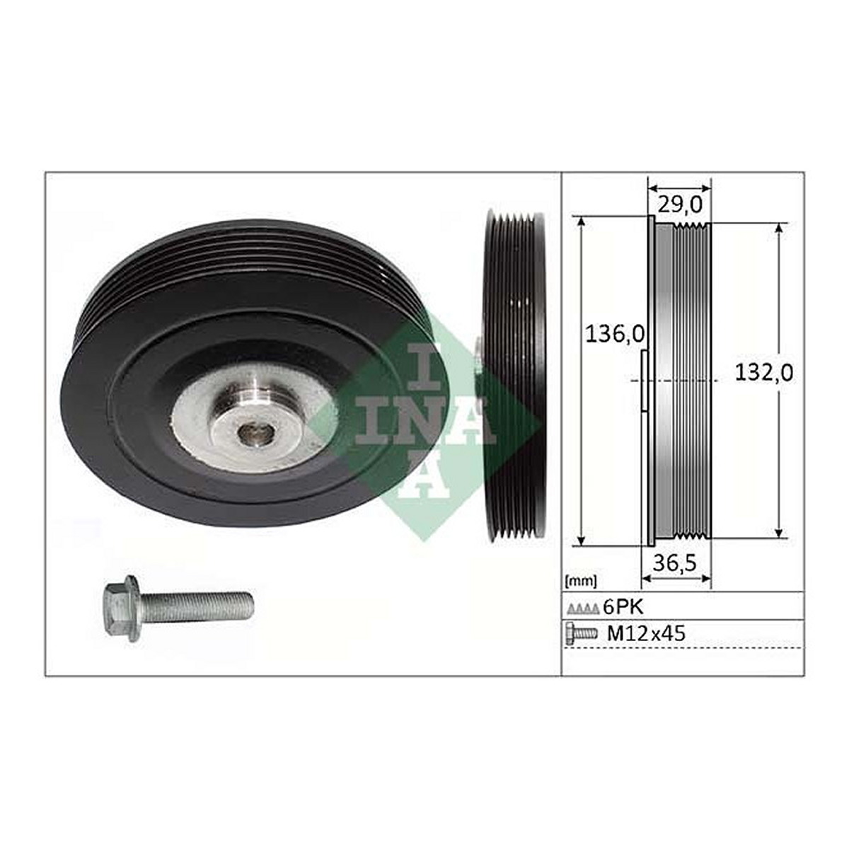 Шків колінвалу Renault Kangoo 1.9D 97- (6PK) (з болтом), F8Q Schaeffler INA фото 9