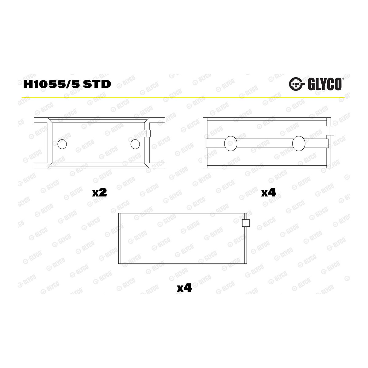 Вкладиші MITSUBISHI/HYUNDAI 2.3D/TD/2.5D/TD 4D55/4D56/D4BA/D4BH GLYCO (H1055/5 STD) Glyco фото 3