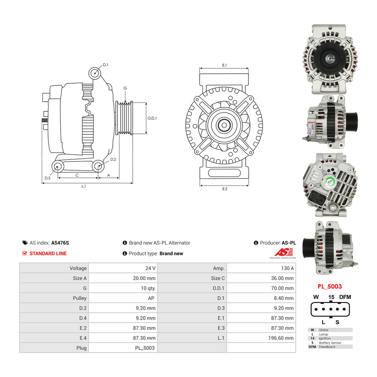 Генератор A5476S PL AS AS фото 3
