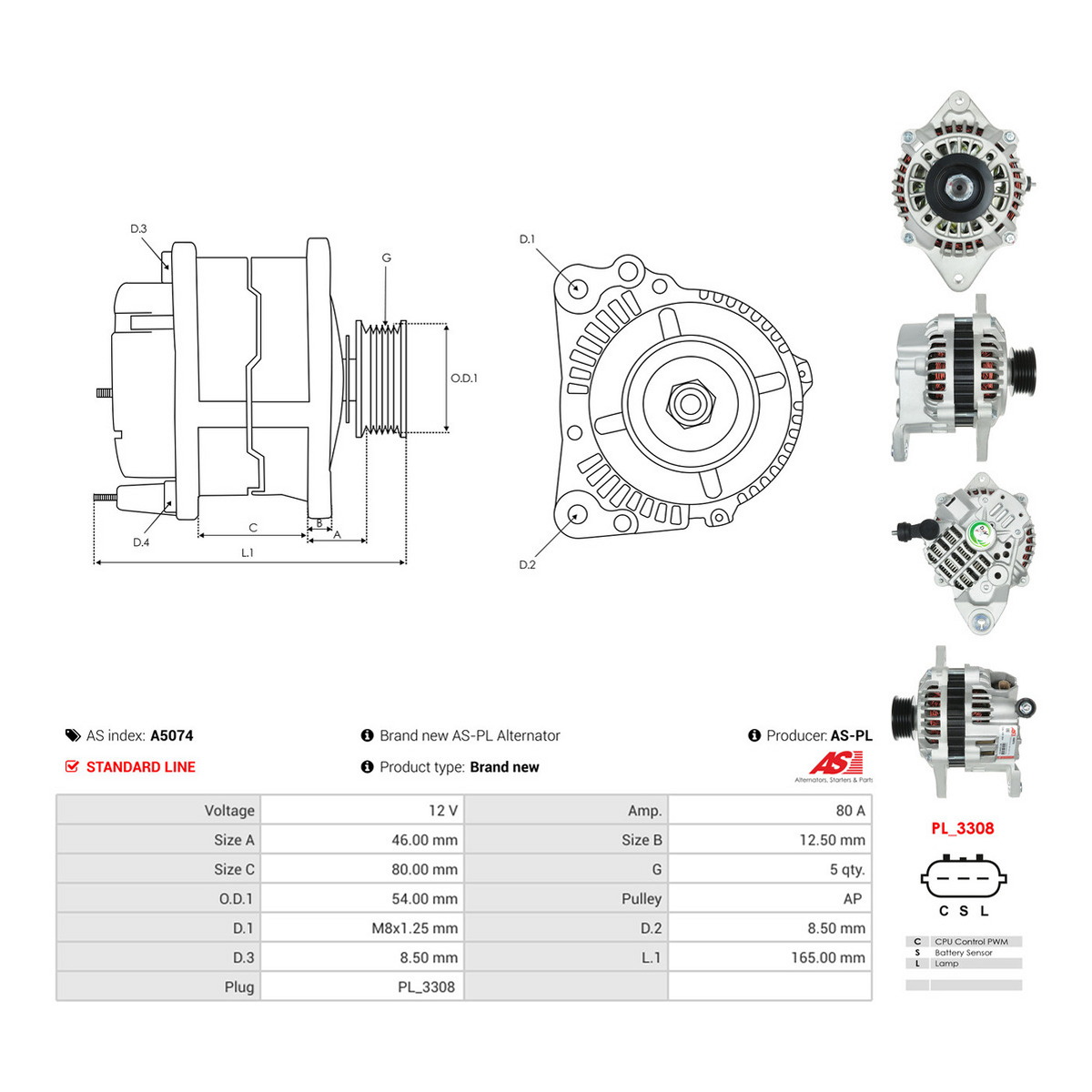 Генератор CA2083IR PL AS (A5074) AS фото 3
