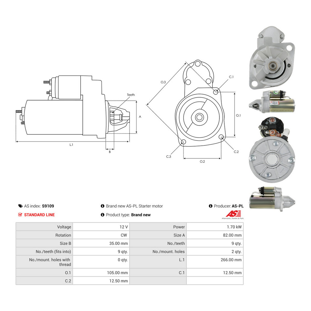 Стартер S9109 PL AS AS фото 3