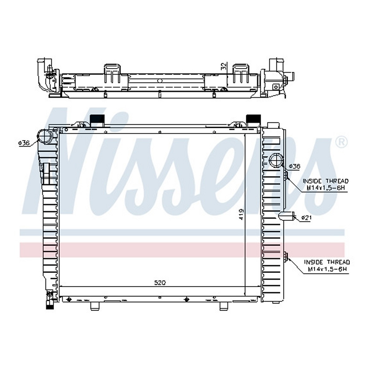 Радіатор охолоджування MERCEDES W 202 C 200 KOMP. 95- NISSENS (62712A) Nissens фото 3
