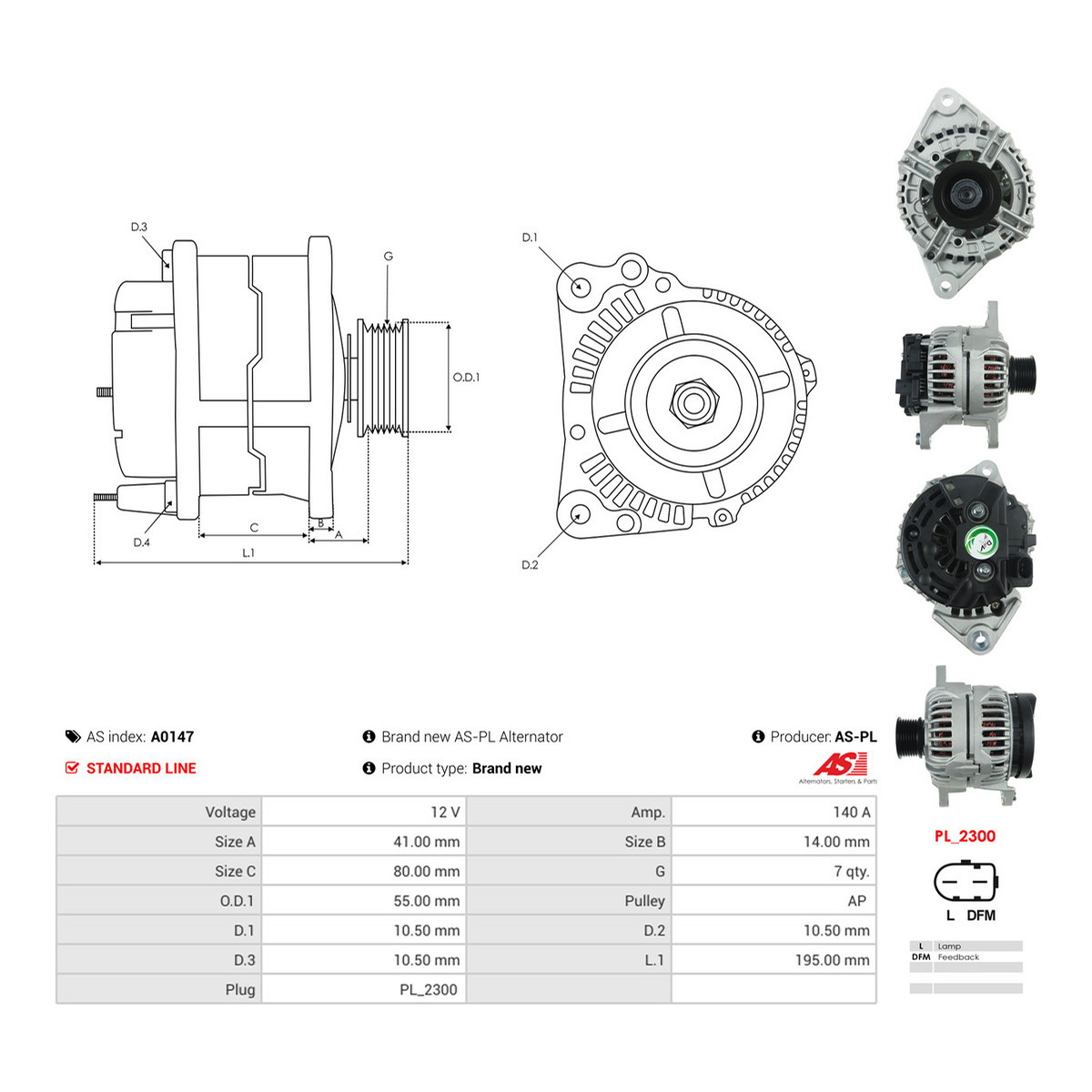 Генератор CA1837IR PL AS (A0147) AS фото 3
