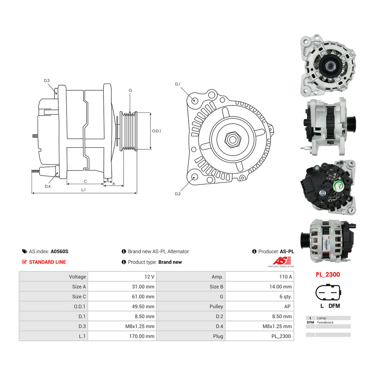 Генератор A0560S PL AS AS фото 3