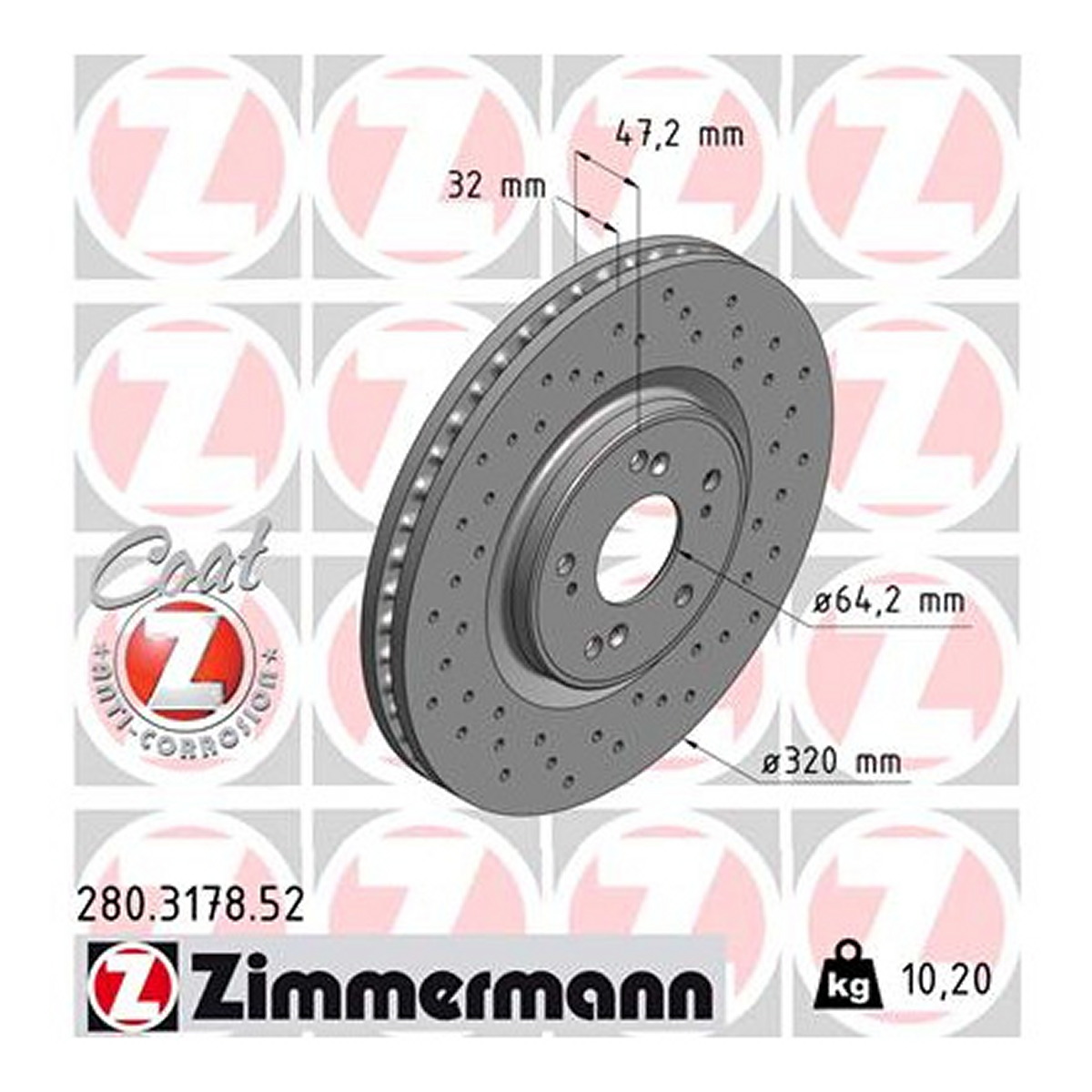 Диск гальмівний SPORT Z HONDA ACCORD VIII (CU) 2.4 2008.04 — ZIMMERMANN (280.3178.52) Zimmermann фото 3