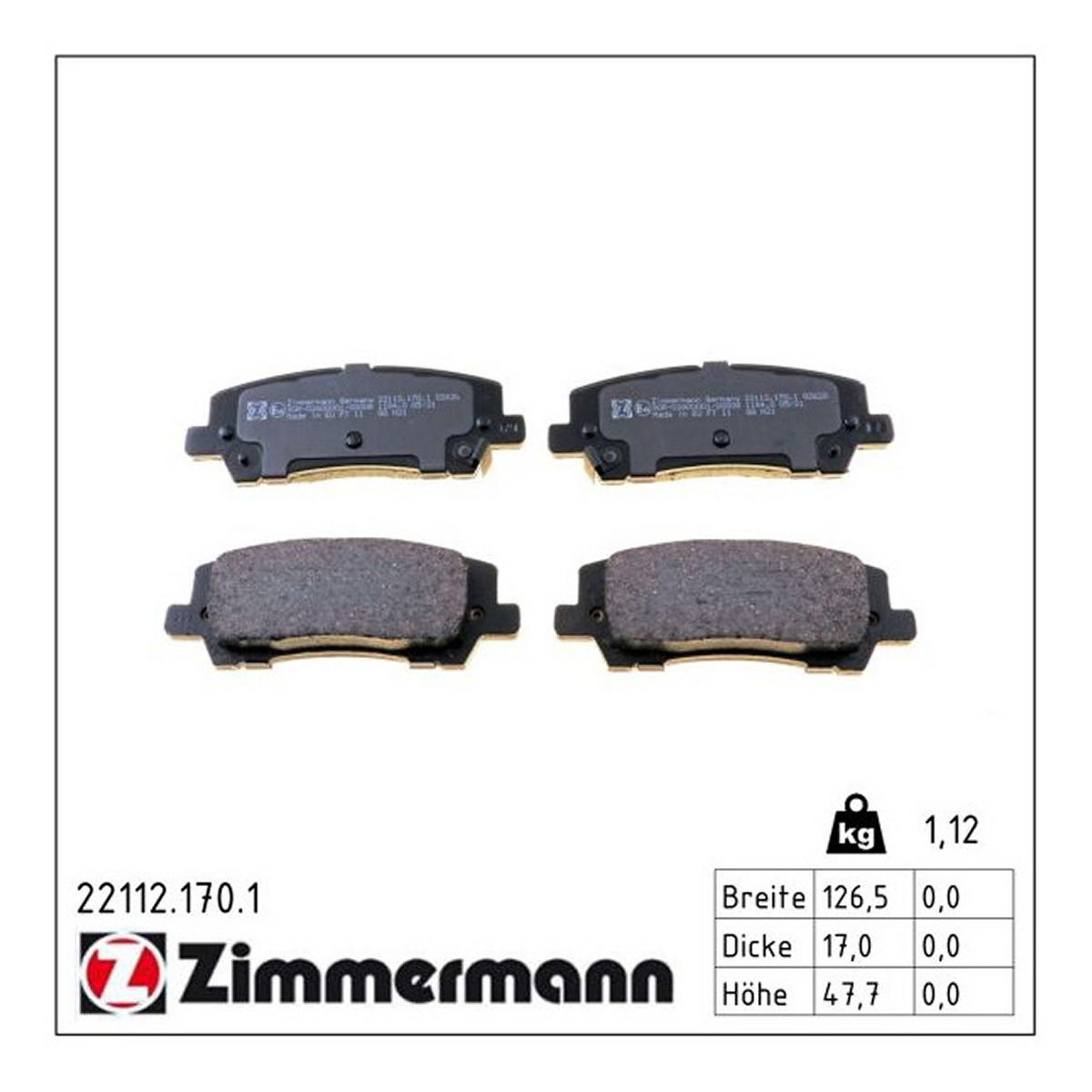 Колодки гальмівні дискові (комплект 4 шт) FORD USA MUSTANG КУПЕ 2.3 2014.02- ZIMMERMANN (22112.170.1) Zimmermann фото 3
