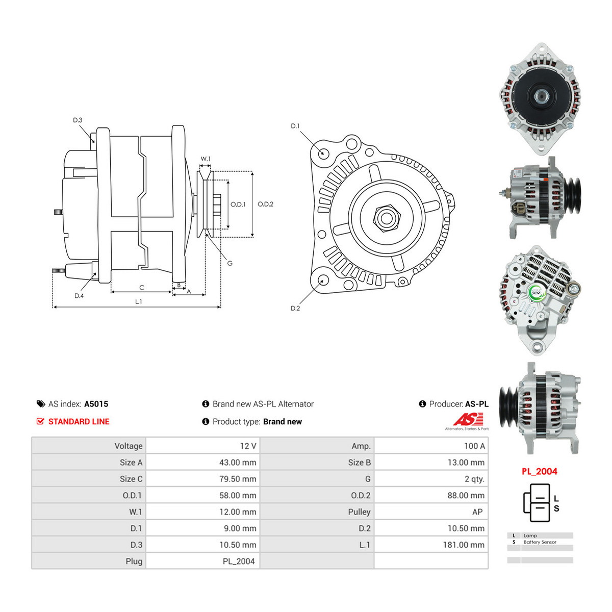 Генератор 112359 PL AS (A5015) AS фото 3