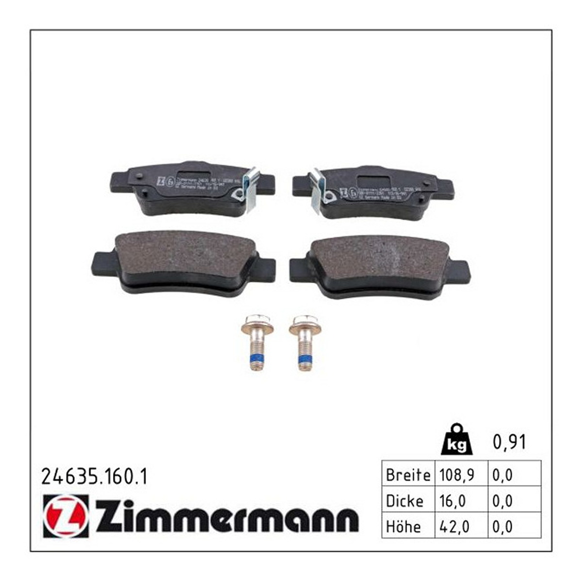 Колодки гальмівні дискові HONDA CR-V III (RE_) 2.0 2006.06- ZIMMERMANN (24635.160.1) Zimmermann фото 3