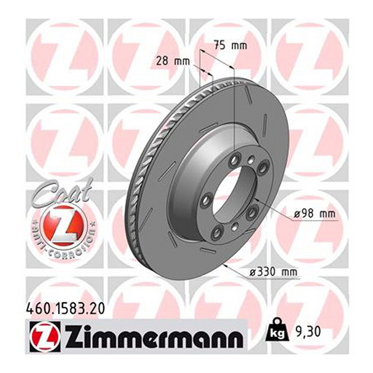 Диск гальмівний ПРАВИЙ PORSCHE PAoneRA (970) 3.6 2009.03-2017.12 ZIMMERMANN (460.1583.20) Zimmermann фото 3