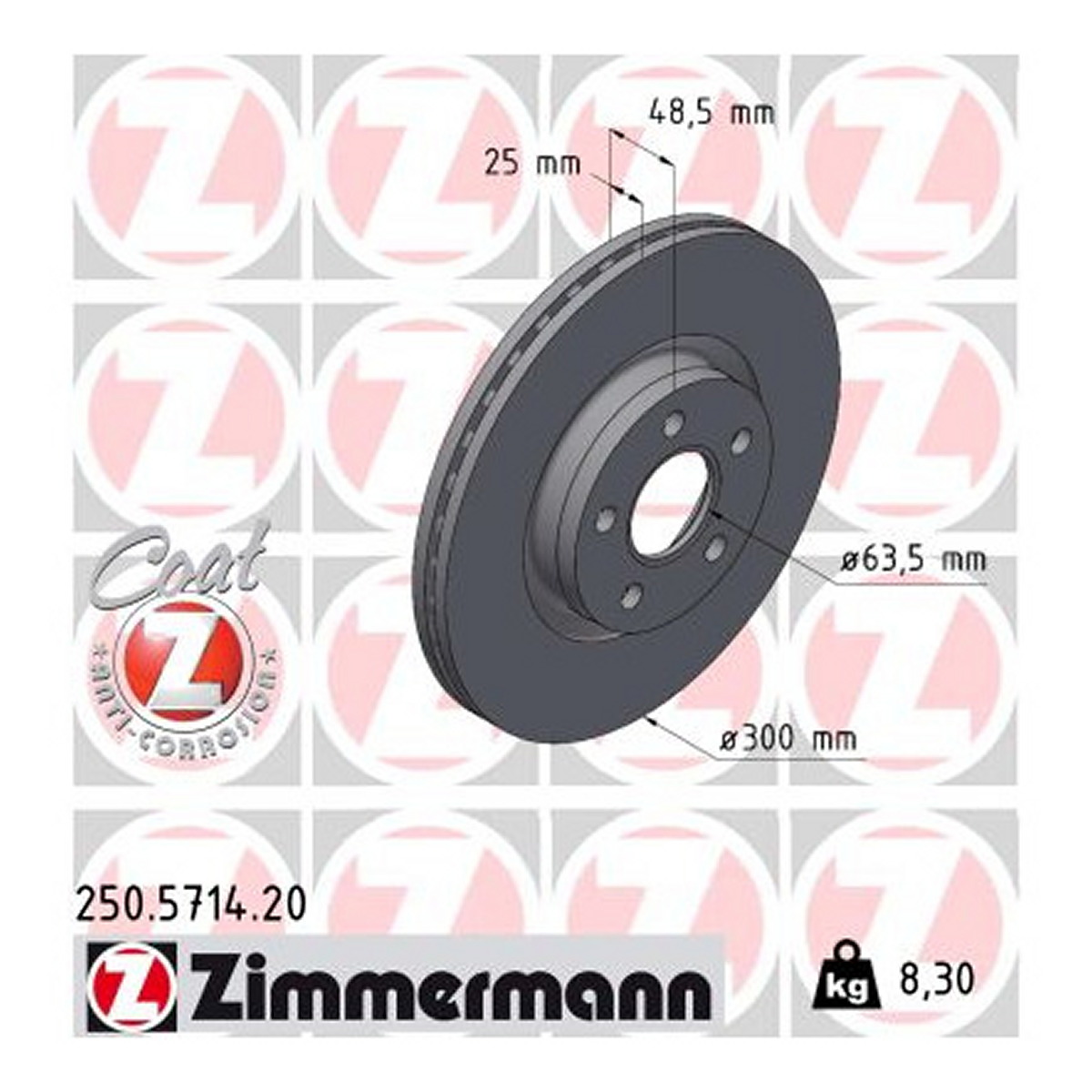 Диск гальмівний FORD TRANSIT CONNECT V408 ФУРГОН/МІНИВЕН 1.6 2013.02- ZIMMERMANN (250.5714.20) Zimmermann фото 3