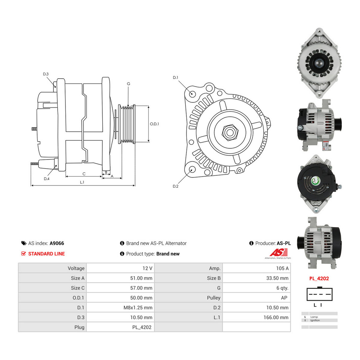 Генератор CA1745IR PL AS (A9066) AS фото 3